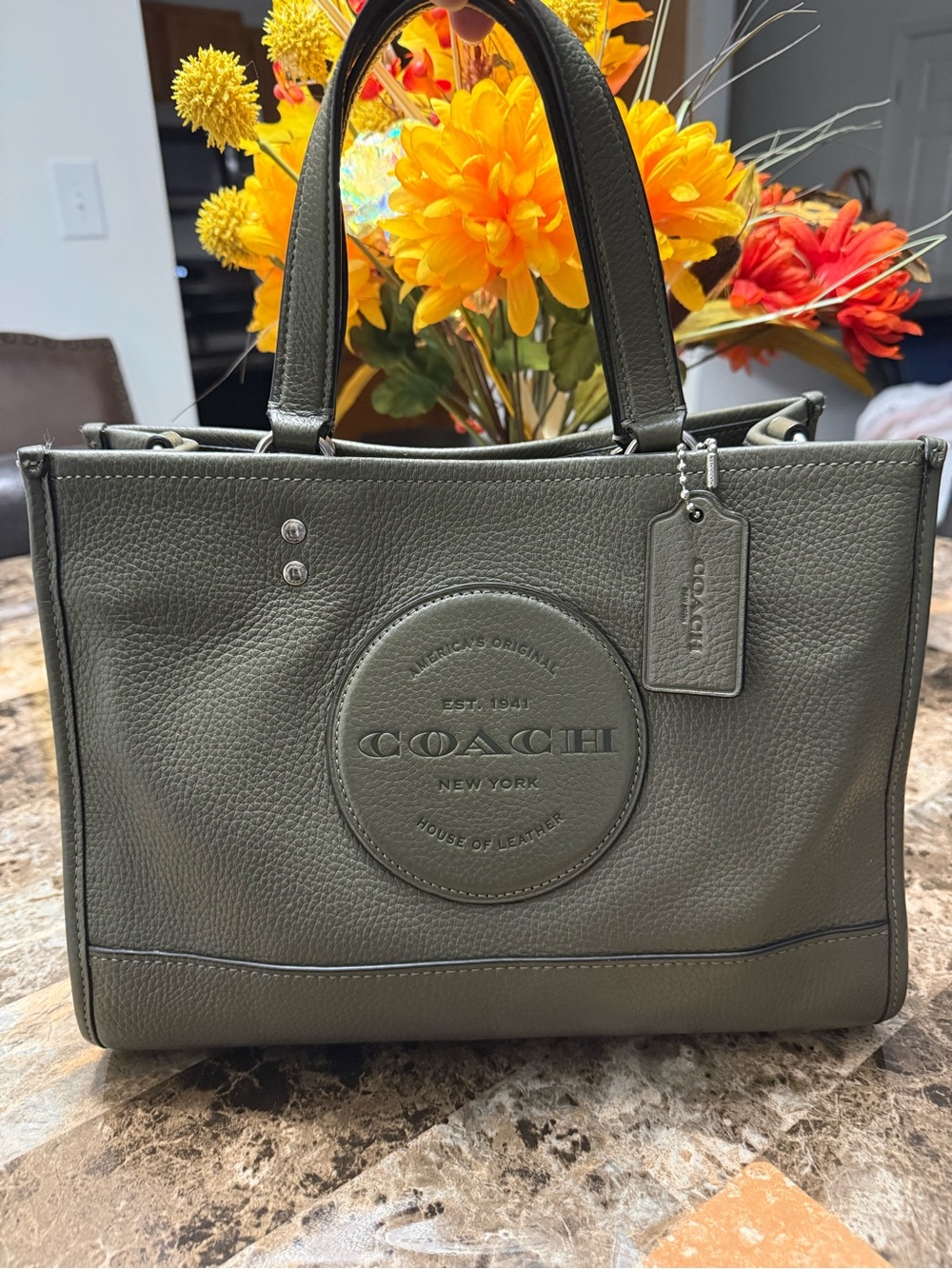 Coach Olive Pebbled Leather Logo Tote